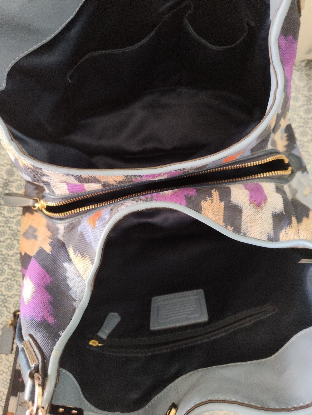 Coach Madison Ikat Print Canvas Hobo Bag with Wristlet - Purple/Black - Picture 10 of 12